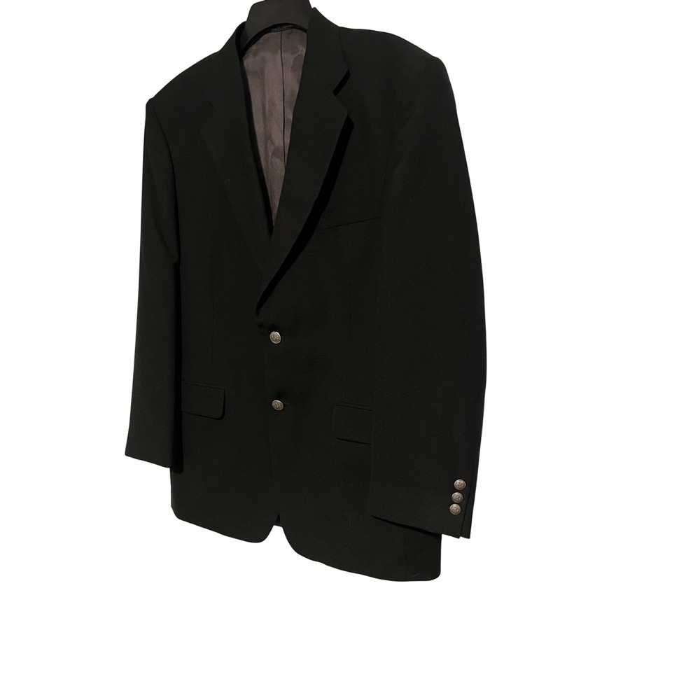 Stafford Mens Black Worsted Wool Blend 2 Button Crest Button Blazer Jacket
